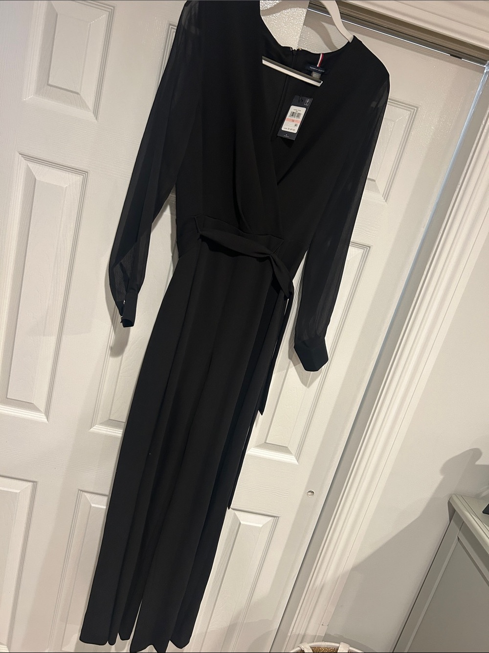 Tommy Hilfiger Black Long-Sleeve Wrap Maxi Dress